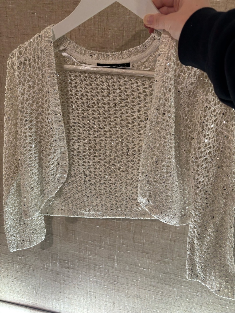 Atmosphere Ivory Sequined Open-Knit Cropped Shrug